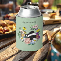 Woodland Badger Wildflowers Mushrooms Sage Green