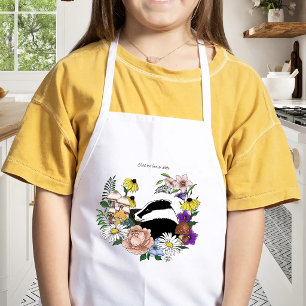 Woodland Badger Wildflowers Mushrooms Sage Green Kids Apron