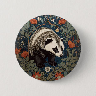 Woodland Badger William Morris Inspired 6 Cm Round Badge