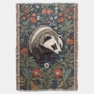 Woodland Badger William Morris Inspired Throw Blanket