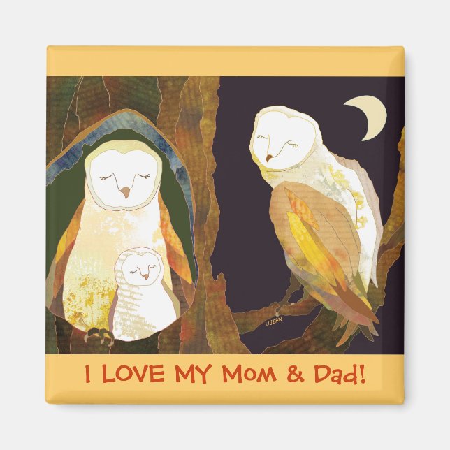 Woodland Barn Owl Family Magnet (Front)