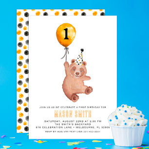 Woodland Bear 1st Birthday Invitation – Teddy Bear