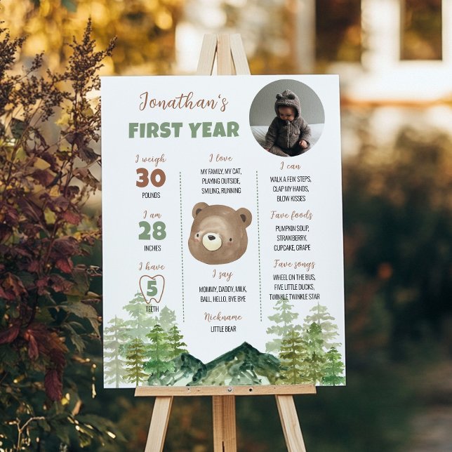 Woodland Bear 1st Birthday Milestone Sign (Creator Uploaded)