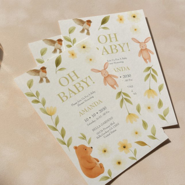 Woodland Bear and Bunny Baby Shower Invitation (Creator Uploaded)