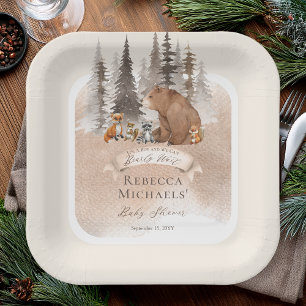 Woodland Bear  Animals Bearly Wait Boy Baby Shower Paper Plate