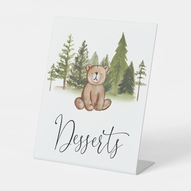 Woodland  Bear Baby Shower Desserts  Pedestal Sign (Front)