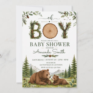 Woodland Bear Baby Shower Invitation