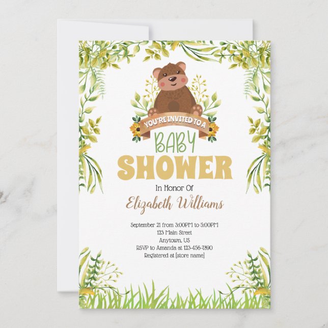 Woodland Bear Baby Shower Invitation (Front)