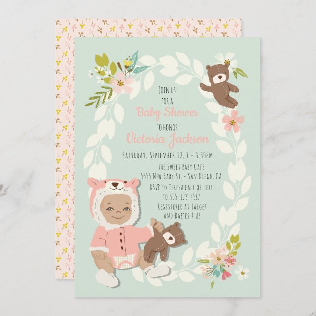 Woodland Bear baby shower invitations (Front/Back)