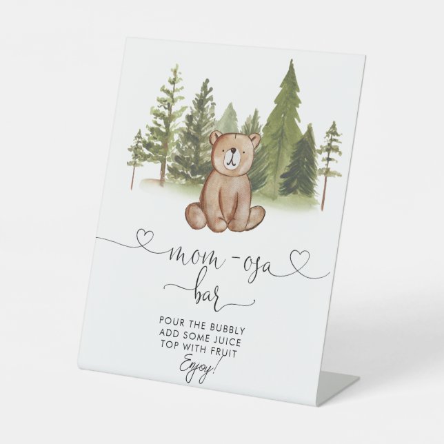 Woodland Bear Baby Shower Mum-osa Bar Pedestal Sig Sign (Front)