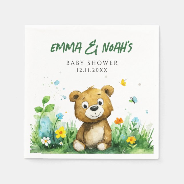 Woodland Bear Baby Shower Paper Napkins (Front)