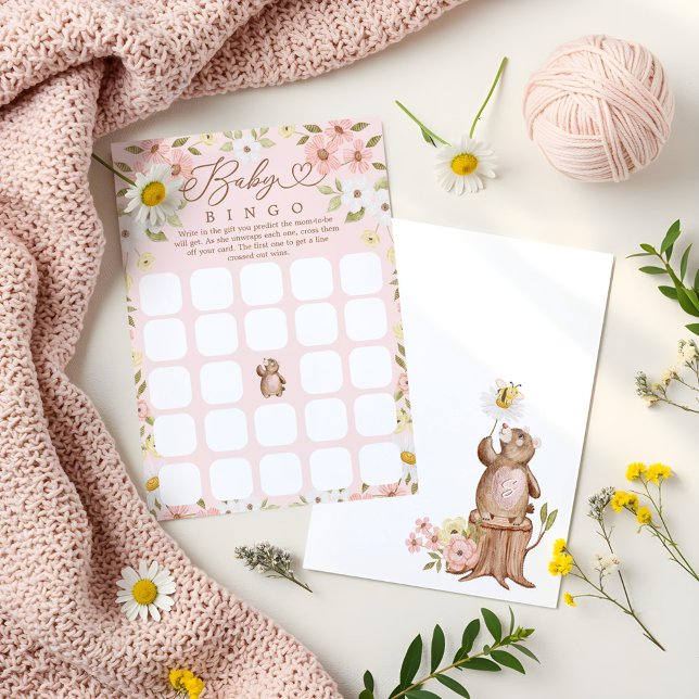Woodland Bear Bingo Baby Girl Shower Game Card (Woodland Bear Bingo Baby Girl Shower Game Card)