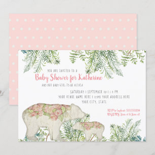 Woodland Bear Boho Floral Baby Girl Shower Invitation
