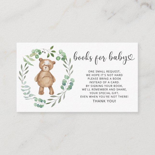 Woodland bear books for baby ticket enclosure card (Front)