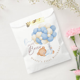 Woodland Bear Boy 1st Birthday Party Pastel Favour Bag