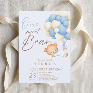 Woodland Bear Boy 1st Birthday Party Pastel  Invitation