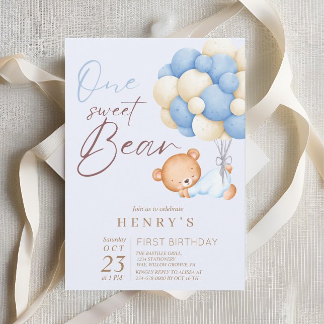 Woodland Bear Boy 1st Birthday Party Pastel  Invitation (Creator Uploaded)