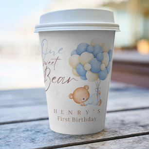 Woodland Bear Boy 1st Birthday Party Pastel Paper Cups