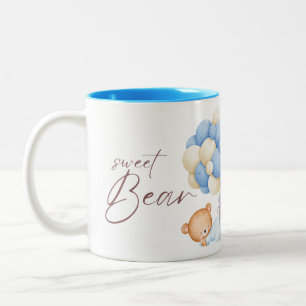 Woodland Bear Boy 1st Birthday Party Pastel  Two-Tone Coffee Mug