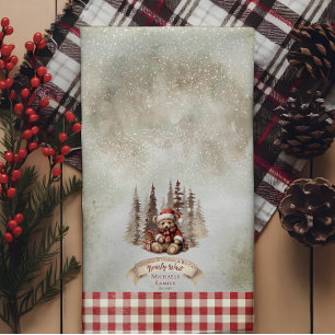 Woodland Bear Christmas Is Coming Bearly Wait  Tea Towel