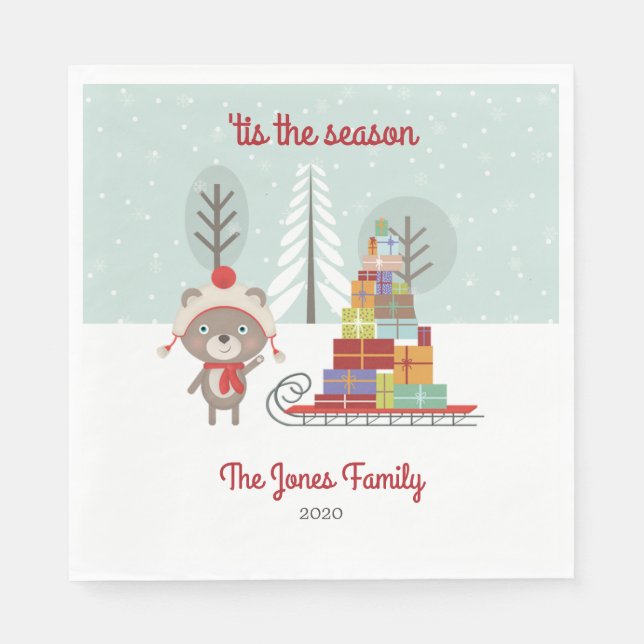 Woodland Bear Christmas Napkin (Front)