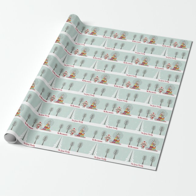 Woodland Bear Christmas Wrapping Paper (Unrolled)