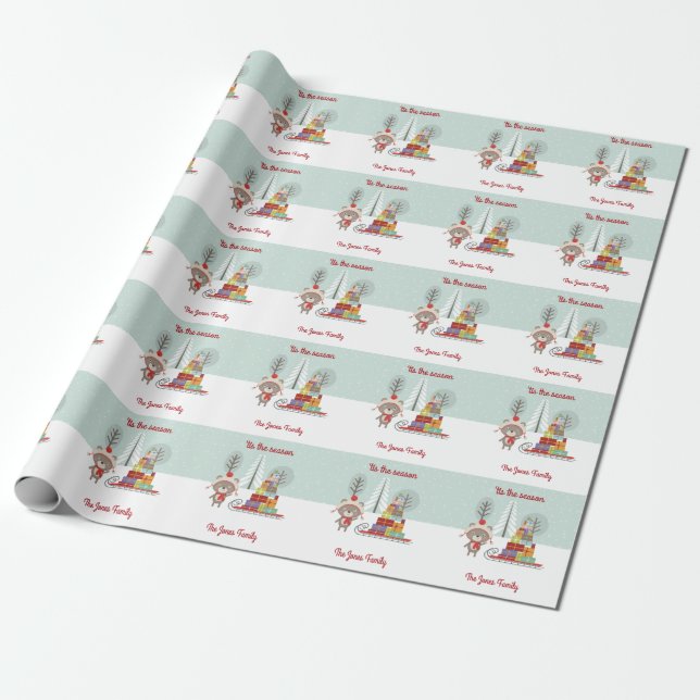 Woodland Bear Christmas Wrapping Paper (Unrolled)
