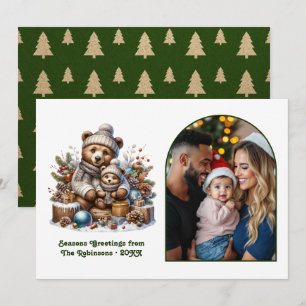 Woodland Bear Cub Family Cosy Forest Christmas Holiday Card