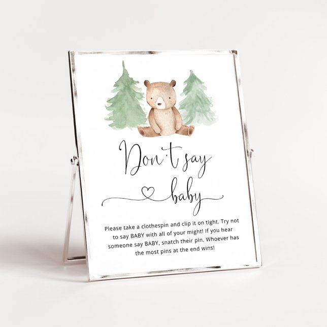 Woodland bear Don't say baby shower game Poster (Creator Uploaded)