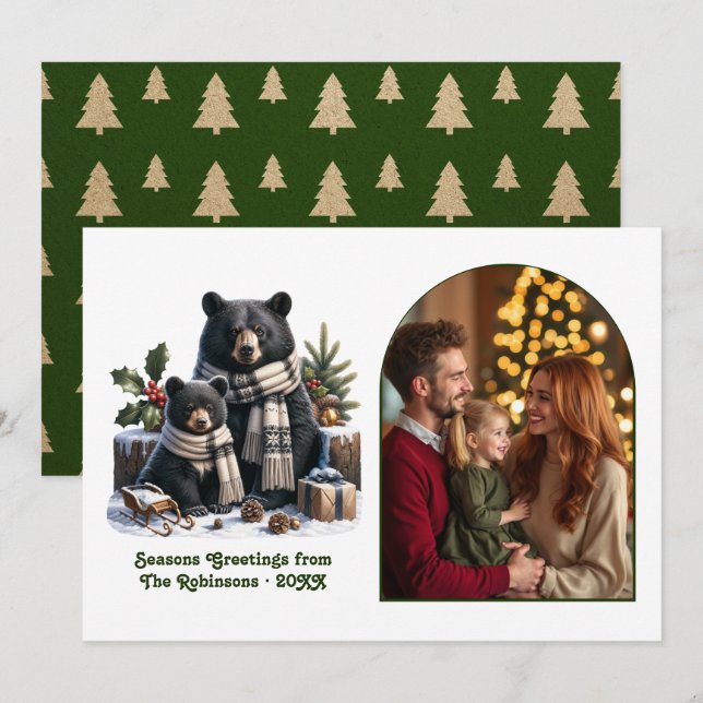 Woodland Bear Family Cosy Forest Christmas Photo Holiday Card (Front/Back)