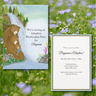 Woodland Bear Family Waterfall Adoption Party Invitation