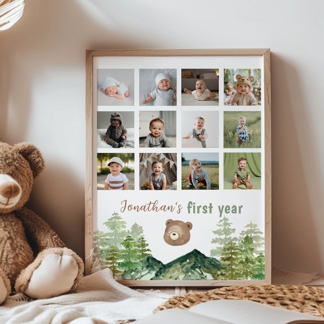 Woodland Bear First Year Photo Milestone Poster (Creator Uploaded)