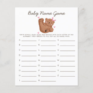 Woodland Bear Girl Baby Name Shower Game