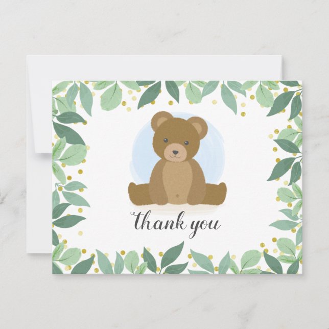 Woodland Bear Greenery Baby Shower Card (Front)