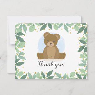 Woodland Bear Greenery Baby Shower Card