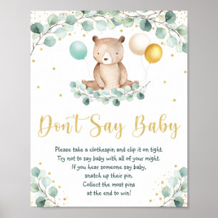 Woodland Bear Greenery Gold Don't Say Baby Game Poster