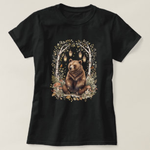 Woodland Bear Lantern Forest Art T-Shirt