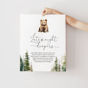 Woodland bear Late night diapers baby shower Poster
