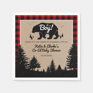 Woodland Bear Lumberjack Co-Ed Boy Baby Shower Napkin