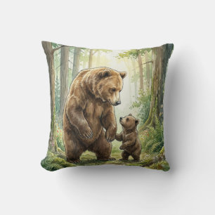 Woodland Bear Mama & Baby Kids Throw Pillow