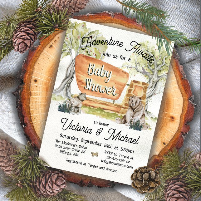 Woodland Bear National Park Baby Shower Invitation (Creator Uploaded)