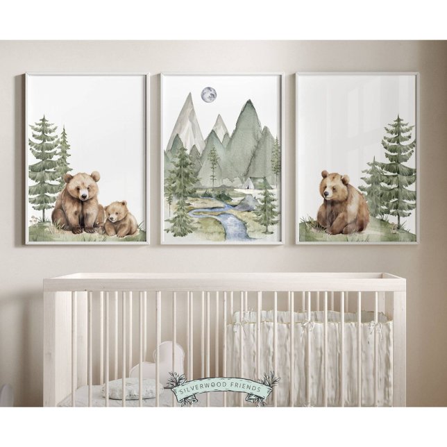 Woodland Bear Nursery Prints - Set of 3 (Our cute Set of 3 Baby Bear Nursery Prints are the perfect addition to your baby's woodland nursery )