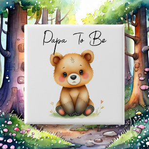 Woodland Bear Papa To Be Baby Shower 15 Cm Square Badge