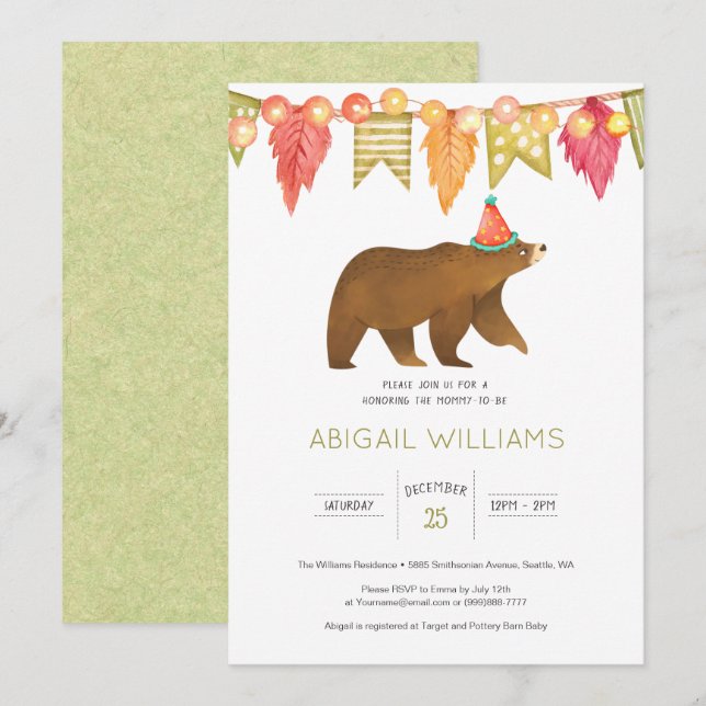 Woodland Bear Party Baby Shower Invitation (Front/Back)