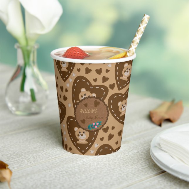 Woodland bear pattern baby shower brown paper cup (Insitu)