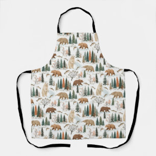 Woodland Bear & Trout Pattern Forest Wildlife Pi Apron