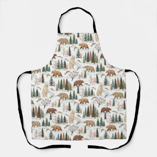 Woodland Bear & Trout Pattern | Forest Wildlife Pi Apron