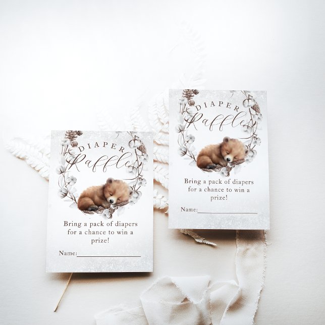 Woodland Bear Winter Diaper Raffle Baby Shower Enclosure Card (Creator Uploaded)