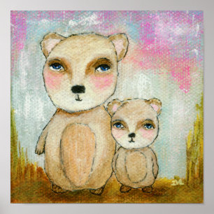 Woodland Bears Abstract Art Painting Poster