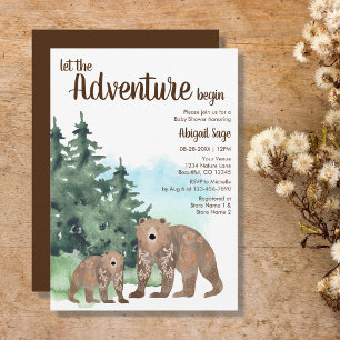 Woodland Bears Adventure Neutral Baby Shower Invitation